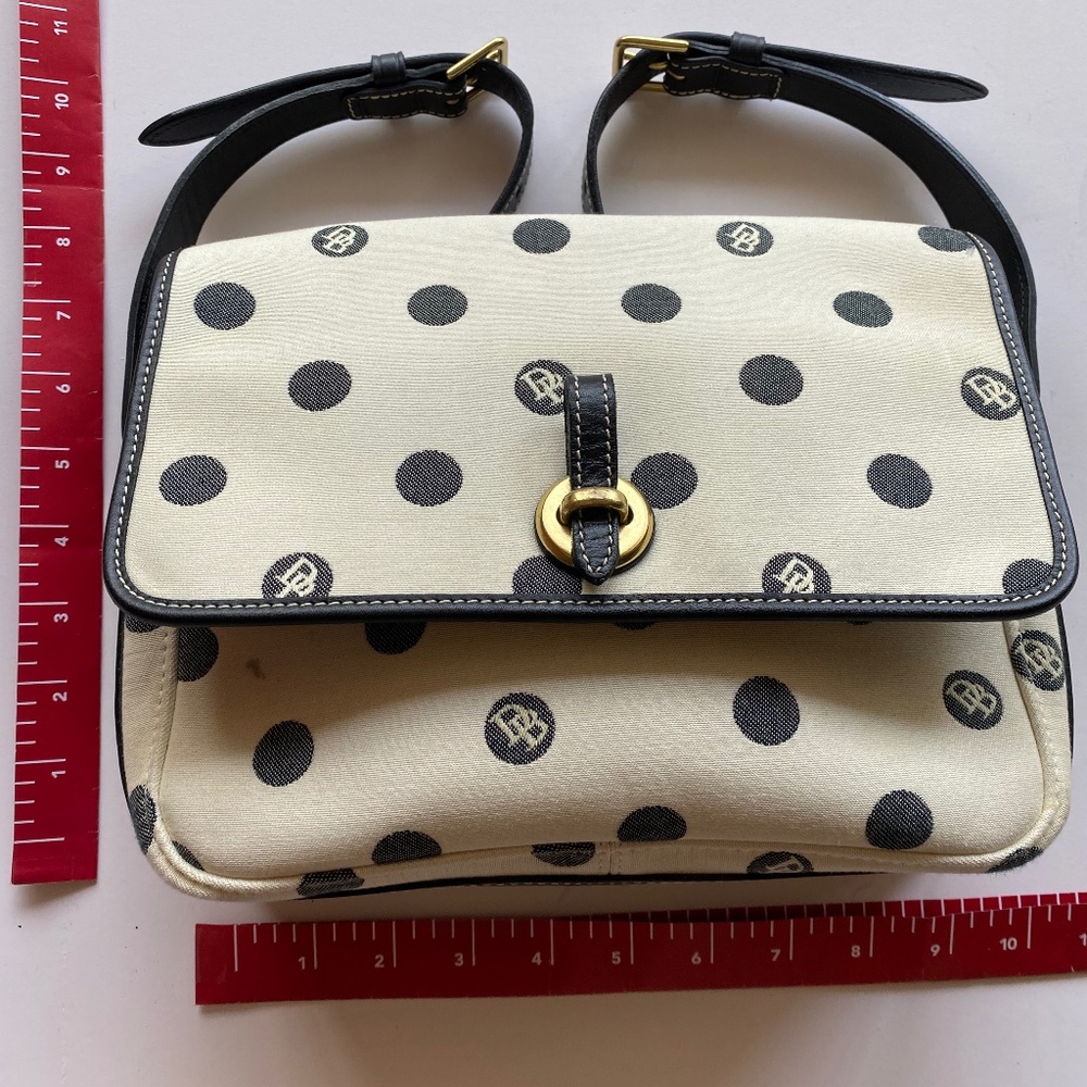 Dooney & Bourke Vintage Canvas B&W Logo Polka Dots Purse - Picture 4 of 5